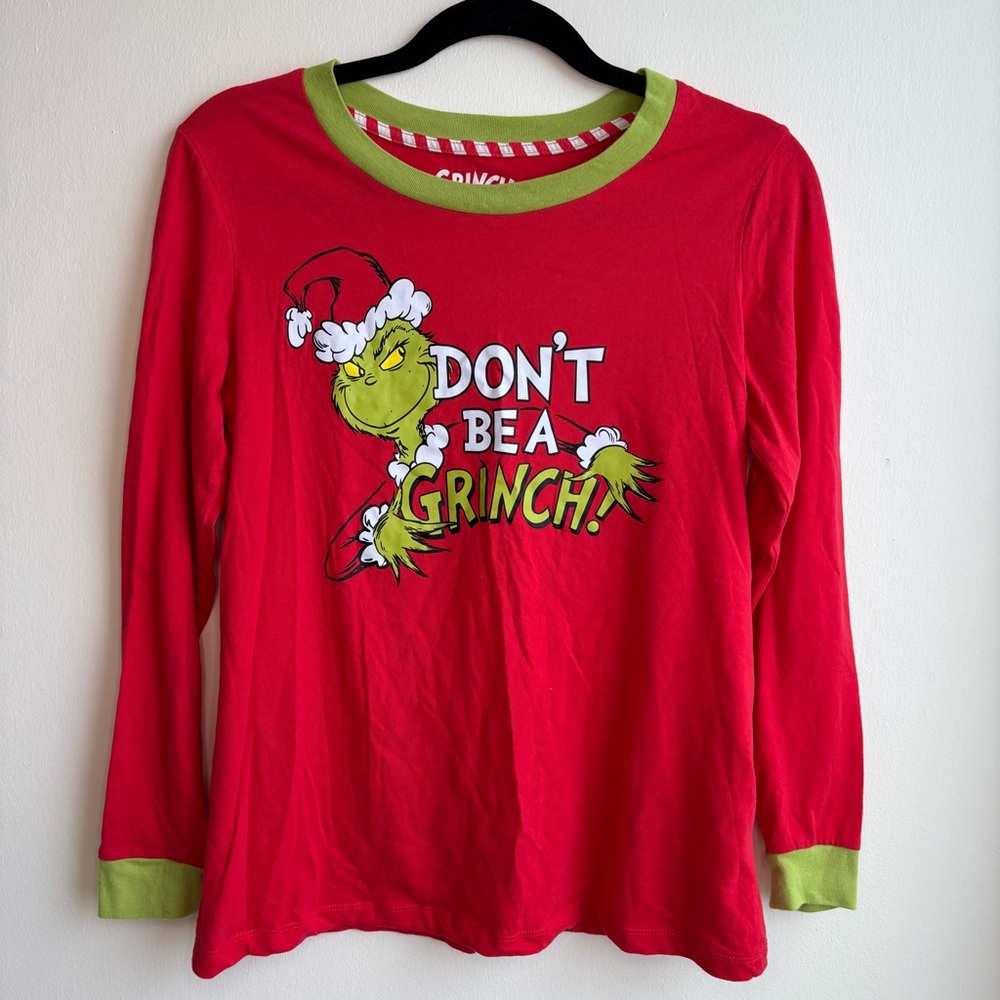 Grinch Christmas Long Sleeve Red Holiday Shirt Kids Small 4-6 Graphic Tee